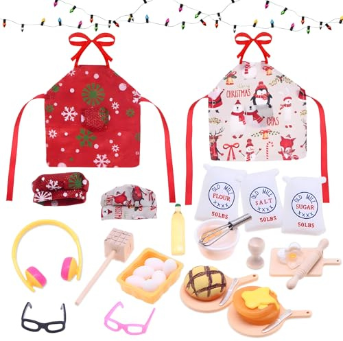 Accessoires de Cuisine Miniature, ensemble de cuisine Gnome de Noël, accessoires de maison de poupée de Noël, ensemble de jouets alimentaires en résine 23 pièces, accessoires maison de poupee, vaissel