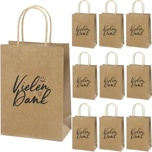 25 Papiertüten mit Henkel, Vielen Dank, Kraftpapier, 21 * 15 * 9cm