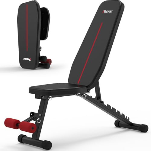 PASYOU Hantelbank Klappbar 9-Fach Verstellbar 90° Grad vertikal Multifunktions Trainingsbank für Ganzkörper-workout Bauchtrainer Schrägbank