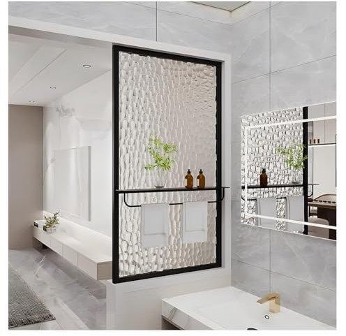 zktoermn Raumteiler, Dekorativer Freistehender Raumteiler, Glas-Wandteiler mit Handtuchhalter, für Schlafzimmer, Badezimmer, Toilette(Schwarz,30x80 cm)