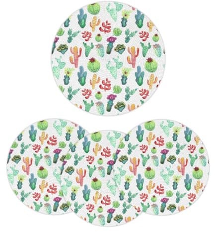 Runde geflochtene Tischsets mit tropischem Kaktus, waschbar, 32,6 cm, rund, gewebt, hitzebeständig, runde Platzsets für Küche, Esstisch, 4 Stück