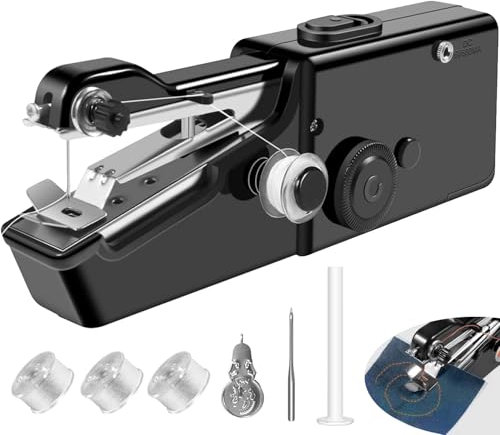 Handnähmaschine Tragbare, Schnelles Nähen Mini Nähmaschine für Anfänger Nähmaschinen mit Spulen für Zuhause, Reisen und DIY, Nähmaschinen mit Zubehör, Handnähmaschine mit Unterfaden für Stoffe