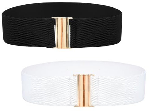 2er Set Damen Breiter Elastischer Taillengürtel - Verstellbarer Unifarbener Gürtel mit Schnalle für Frauen, Modischer Retro-Stil mit Gummizug