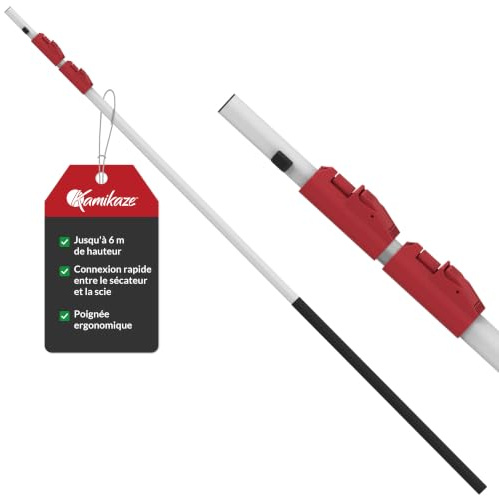 KAMIKAZE Pertiga Multiherramienta Telescópica de 3 Tramos Ajustables de 2 a 6 m Aluminio Anodizado con Funda de Goma Empuñaduras de Polipropileno Compatible con Serruchos MT330BH MT360BH y Tijera MT63