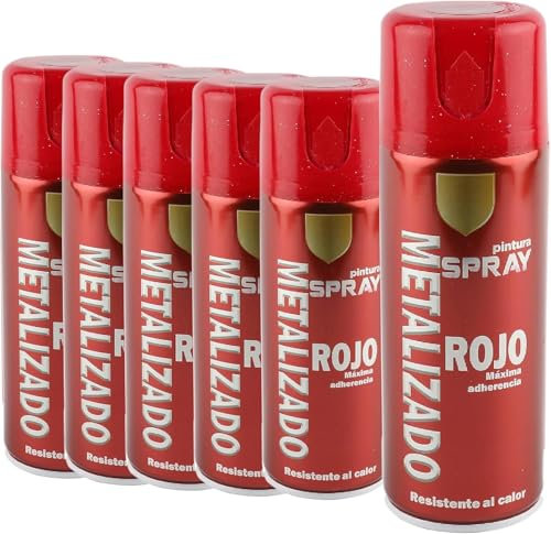 MORE FREE-Pintura Spray Metalizado Rojo Brillo Multicolor Profesional 400ml Adecuado Metal Madera y Plástico Pack de 6 unidad