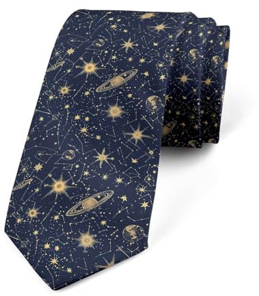 Loussiesd Sonnensystem Herren Krawatte Konstellation Krawatten für Herren Außenraum Galaxie Universum Planeten 3D gedruckt Raum Krawatte Dekor Gold Schmale Krawatte für Festliche Veranstaltunge