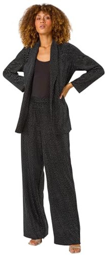 Roman Originals Studded Velvet Tie Waist Jacket for Women UK - Ladies Everyday Autumn Winter Comfy Soft Evening Vacation Work Party Night Out - Black - Size 14