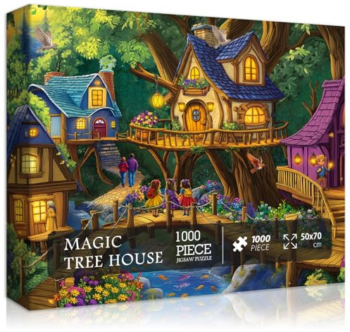 Magic Tree House Puzzles for Adults 1000 Pieces, Nature Fantasy Forest Puzzle Art, Plant Flower Bird Treehouse Puzzle, Challenging Jigsaw Puzzles Scenic