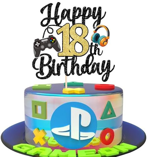 Xsstarmi 1 Pack Happy 18th Birthday Cake Topper Glitter Video Game Theme Birthday Cake Pick Hello 18 Fabulous Cheers to 18 Years Cake Decorations for Game Theme Happy 18th Birthday Party Supplies