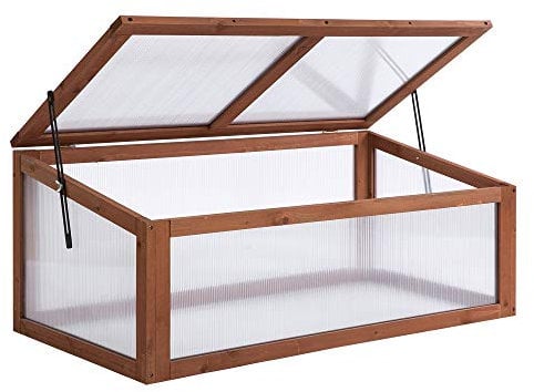 Outsunny Frühbeet Holz, Mini Gewächshaus 100 x 65 x 40 cm, Treibhaus mit Abdeckung, UV Schutz, lichtdurchlässig Frühbeetkasten, Winterfest Hochbeet für Garten, Braun