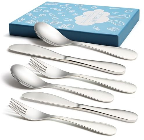 EIUBUIE Kinderbesteck, 6-teiliges Kinder Besteck 18/10 Edelstahl, Kleinkinder Löffel Messer Gabel Set, kinder Besteckset ab 3 Jahre, Taufgeschenke für Jungen/Mädchen, Spiegelfinish, Spülmaschinenfest