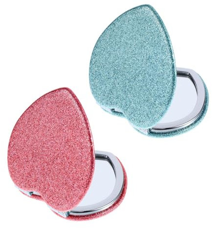 2 Stück Taschenspiegel Make Up Spiegel Tragbarer Handspiegel Reisespiegel PU Taschenspiegel Klappbar 7.4×6.8cm Mini Schminkspiegel Handspiegel Klein Taschenspiegel für Geldbörse Handtasche Tasche