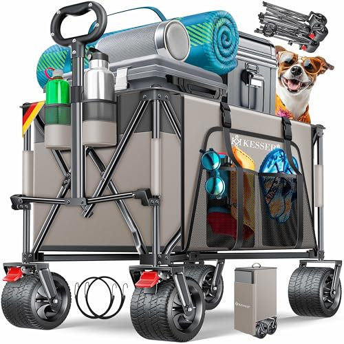KESSER® Bollerwagen GTR9000 Handwagen 200Kg | 300L Stauraum Transportwagen faltbar extra breite 360° Räder & Feststell-Bremsen Wetterbeständig Strandwagen inkl Abdeckung Seitentasche & Getränkehalter
