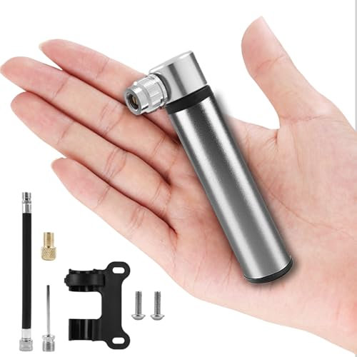 BAISEN Mini Bike Pump - Aluminum Bicycle Pump, 4.72 Hand Cycle Pump for Presta & Schrader Valves, Portable Bike Tyre Pump Fast Inflation Mini Air Pump - Small Bike Pump (Titanium)