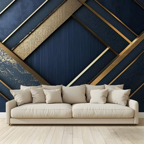 MKBKLI Fond D'Écran Bleu marine rayures géométriques Murales 350x256Cm A180 | 3D Mural, Papier Peint Intissé Tapisserie Murales Panoramique 3D Mur de Fond Tv Papier Peint Chambre Enfant Adulte Poster