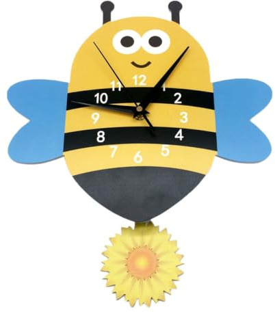 NOLITOY Lautlose Cartoon Wanduhr in Bienenform mit Großen Zahlen für Kinder | Pvc Schaumplatte, Präzises Uhrwerk, Leicht Ablesbar, Wanddekoration fürs Büro und Kinderzimmer
