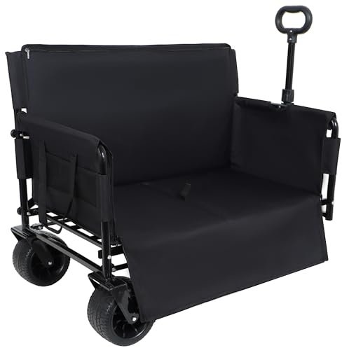 3-in-1 Schwerlast-Klappwagen mit Sitzbank, 227 kg Kapazität, 180 l All-Terrain-Räder für Camping, Strand, Sport, Garten – vielseitiger Mehrzweckwagen