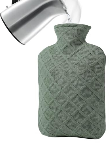 Wärmflasche 1,2 l mit abnehmbarem Bezug – Han Wärmflasche mit Warmwasser – 4 – 6 Stunden Wärmespeicherung mit auslaufsicherem Bezug für Beine, Schultern, Nacken, Rücken, Schule, Camping, Reisen