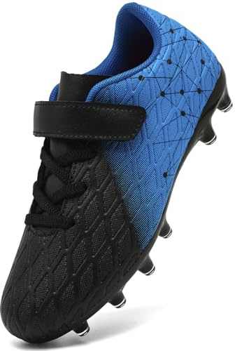 DimaiGlobal Scarpe da Calcio Bambini Ragazzi con Tacchetti Bassi Professionali Scarpe da Calcetto Futsal e Allenamento per Interno/Esterno - Antiscivolo Junior 37EU Nero/Blu