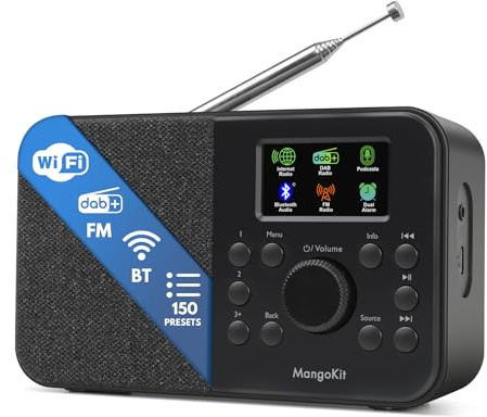 MangoKit SR-L Internetradio,DAB Radio mit Bluetooth,UKW,Podcast,Schwarz | Tragbares WLAN Radio,150 Favoriten, Radiowecker, Kopfhöreranschluss, Sleeptimer, Küchenradio, Netz- oder Batteriebetrieb