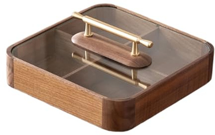 Plateau de service divisé avec couvercle en bois pour fruits et collations, boîte de rangement pour bonbons, fruits secs pour dessert et décoration de fête