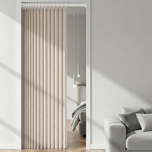 LUPATDY Magnetischer Türvorhang 120x200 cm, Blickdichter Türvorhang mit Teleskopstange, Ohne Bohren Thermovorhang Kälteschutz, Als Raumteiler, für Küchentür, Balkontür oder Schrank (Beige)
