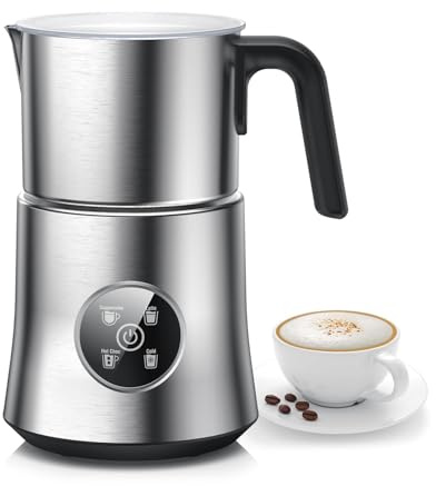 Milk Frother and Steamer, Large Capacity & Detachable Electric Milk Frother, Automatic Warm and Cold Foam Maker, Hot Chocolate Maker, Stainless Steel Jug, 30.44Oz./900ML
