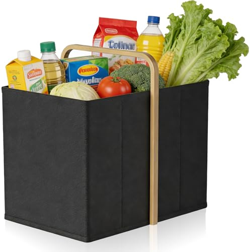DOKRVLOQ 64L stabiler Einkaufskorb faltbar Tragekorb mit Henkel, Ideal als eleganter Einkaufstasche groß, Picknickkorb oder Shopper (Schwarz)