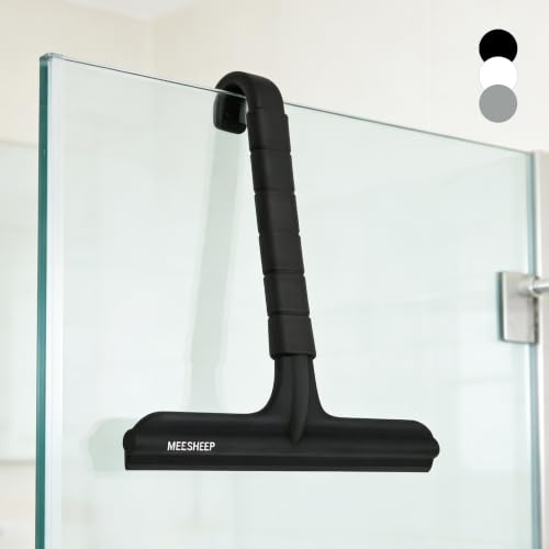 MEESHEEP Shower Squeegee Built-In Integrated Hook, 20 cm, Silicone, Black | Ergonomic Handle, Comfortable Grip, Easy Hanging, Streak-Free, for Shower Doors, Bathrooms, Windows, Mirrors, Tile Wall, Car