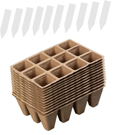 Beavorty Set da 24 Vasi da Vivaio in Polpa di Carta Biodegradabili, Vassoio per Avviamento Piante Inserti Neutri, Contenitori per Fiori Trapiantabili per Orto e Giardino Indoor e Outdoor