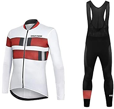 UGLY FROG Herren Fahrradtrikot,Winter Wear Outdoor Herren Radtrikot Set Fahrradbekleidung Langarm Fleece Warm Fahrrad Trikot und Radlerhose mit 3D Sitzpolster