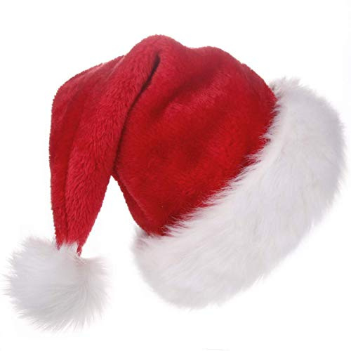 Unisex-Adult's Santa Hat Xmas, Velvet Christmas Hat with Plush Trim