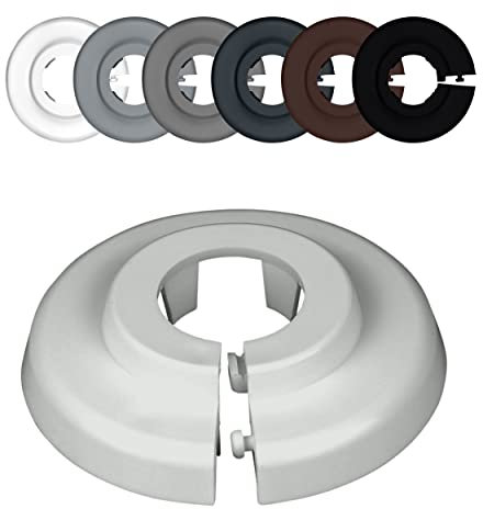 FUX 6 Pieces Radiator Pipe Covers for Pipe diameters 12mm-35mm; Heating Floor Pipe Collars Rings White, Black, Grey, Brown (15mm, Light Grey 7035)