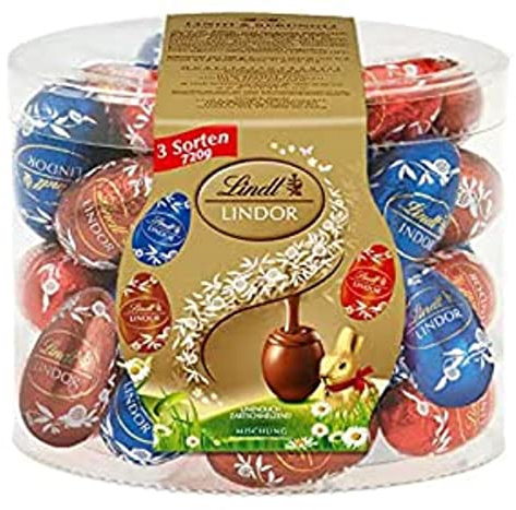 Lindt Schokolade LINDOR Eier | 720 g | Ca. 40 LINDOR Eier mit zartschmelzender Füllung in den Sorten Milch, Nuss, Feinherb | Oster Schokolade | Schokoladengeschenk | Ostereier | Schokoeier