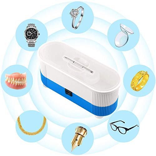 3-In-1 Ultrasonic Professional Contact Lenses/Eyeglass/Watch/Jewelry Cleaning Machine Washing Cleaner Glasses Box, Battery Powered (Color : Blue)