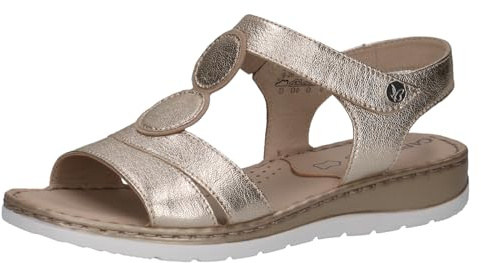 CAPRICE Damen Sandalen flach aus Leder mit Klettverschluss, Gold (Platin.Met.Co), 41 EU