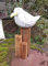 Freche Möwe auf Poller Statue Maritime Deko Holz Handarbeit 30 cm