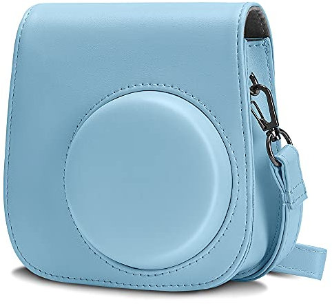 Cpano PU Leder Kameratasche für Instax Mini 11 Sofortbildkamera mit verstellbarem Riemen und Tasche (Blau)