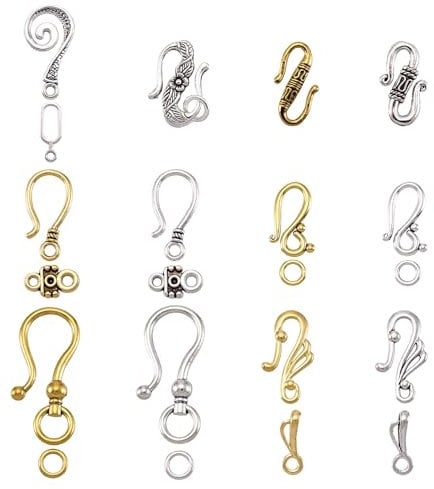 PandaHall 60 Sets 8 Styles Tibetan S Hook Ring Toggle Clasps End Clasps Connectors Mixed Colors for Bracelet Jewelry Making