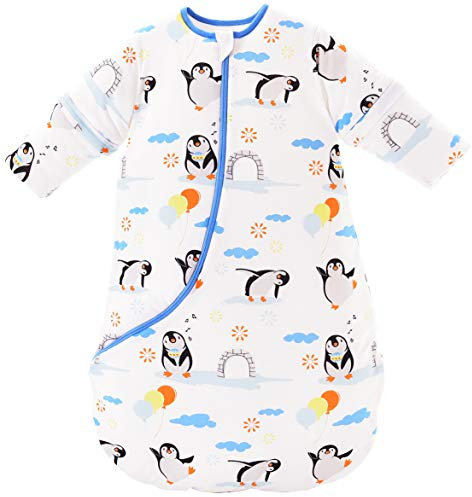 Chilsuessy Baby Schlafsack Winter mit abnembar Langarm Wattiert Babyschlafsack Kleine Kinder Ganzjahres Schalfsack Schlafanzug für Jungen Mädchen Soft weich, Pinguin/3.5 Tog, 100cm/Baby Höhe 90-110cm