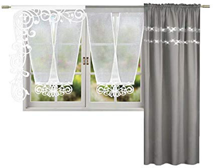 Inox Trade Vorhänge Fertiggardine Gardine Paneel mit Zirkonia 325x250 cm Set (Hellgrau)