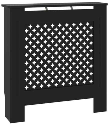 vidaXL Stylish MDF Radiator Cover in Black - Modern Slatted Design with Storage Shelf - Durable Home Decorative Accessory - 78 x 19 x 81.5 cm