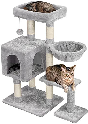 Yaheetech Rascador pequeño para Gatos Estable con Cueva y Tabla para rascar, Color Gris Claro