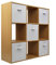 Charles Jacobs Oak 9 Cube Storage Shelving Unit + 5 White Fabric Drawers