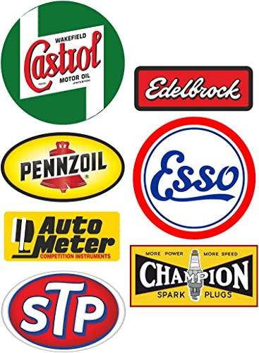 cut-it folientechnik & design MG617 / 7X Oldtimer USA Aufkleber 9cm Oldschool Set Kult Sticker Öl Castrol Pennzoil STP Champion Muscle Car Auto V8 Ratte