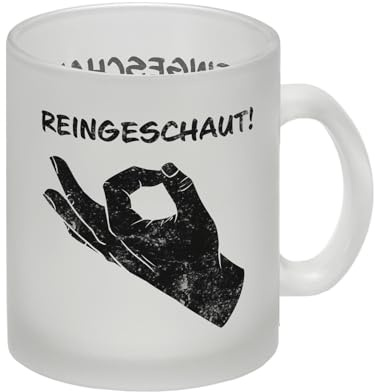 Reingeschaut! Kaffeebecher mit lustigem Streich Glas Tasse