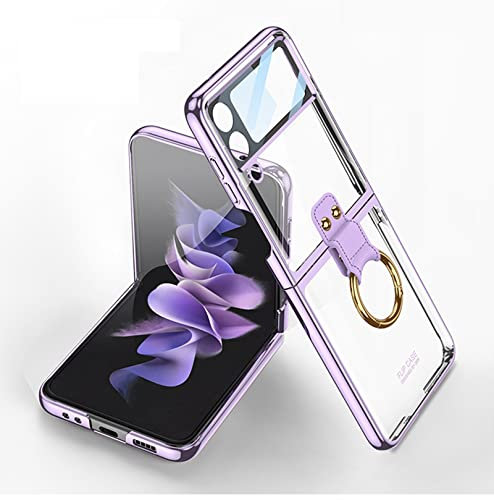 Hauw Custodia per Galaxy Z Flip 4 5G,Custodia per Telefono Trasparente Antiurto Ultra Sottile per PC con Fibbia ad Anello per Samsung Galaxy Z Flip 4 5G,Viola