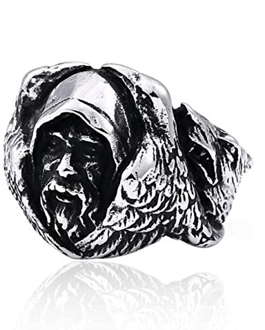 MAYIYAHO Nordische Mythologie Odin Rabe Silber Farbe Ringe Herren Wikinger Wolf Ring Skandinavisches Amulett Schmuck Größe 7-14