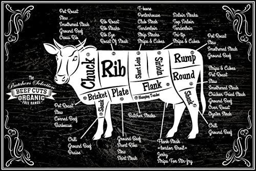 mrdeco Metall Schild 20x30cm gewölbt Kuh Beef cuts Organic Metzger Fleischer Deko Schild