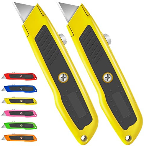 Artcut 2 Pezzi Taglierino Professionale, Retrattile Taglierino, Taglierino Piccolo, Taglierini, Cutter, Coltello da Lavoro, Taglierini Professionali, Taglierino per Casa, Ufficio, Giallo